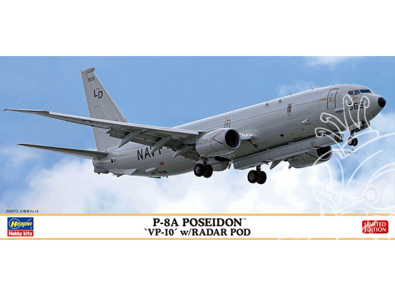 HASEGAWA maquette avion 10856 P-8A Poséidon « 10e Escadron de patrouille » avec module radar 1/200