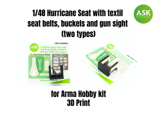 ASK Art Scale Kit accessoire A48004 Hurrican Siège avec harnais textile - boucles et gun sight (2 types) Arma Hobby 1/48
