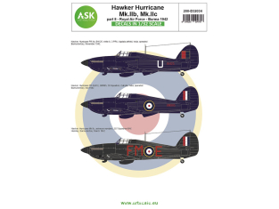 ASK Art Scale Kit Décalcomanies D32034 Hawker Hurricane Mk.IIb / Mk.IIc Partie 8 - Royal Air Force - Burma 1942 1/32