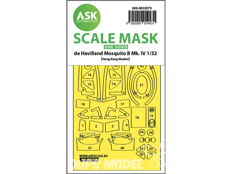 ASK Art Scale Kit Mask M32075 De Havilland Mosquito Mk.IV Hk Models Recto 1/32