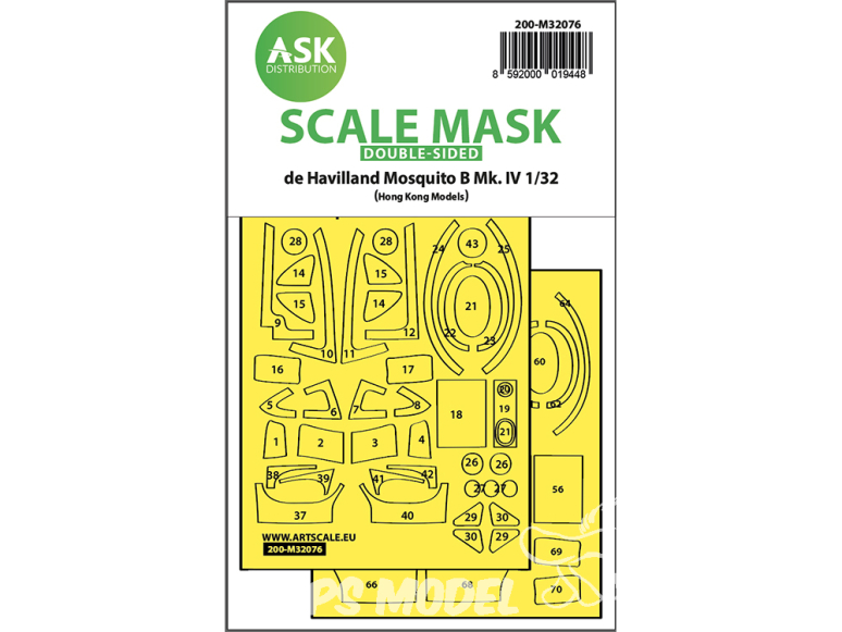 ASK Art Scale Kit Mask M32076 De Havilland Mosquito Mk.IV Hk Models Recto Verso 1/32