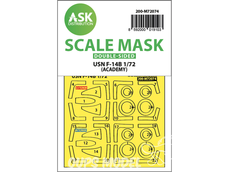 ASK Art Scale Kit Mask M72074 USN F-14B Academy Recto Verso 1/72