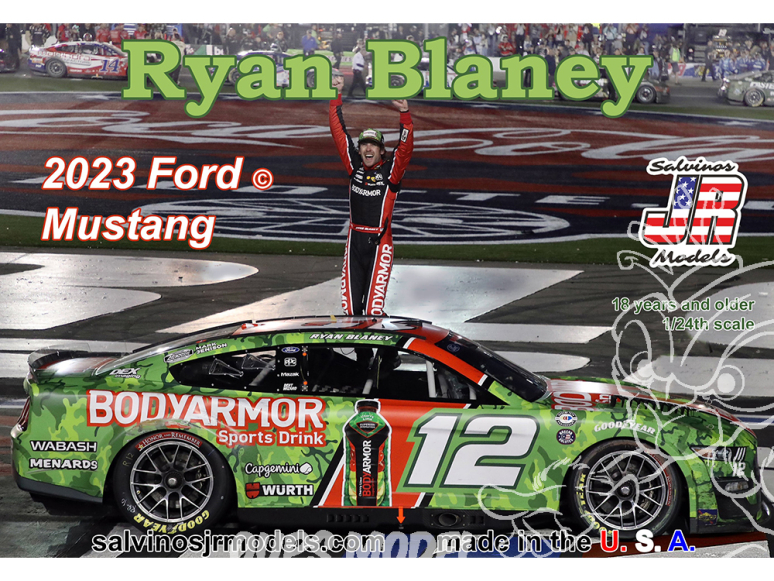 JR Models maquette voiture PF2023RBC Team Penske, Ryan Blaney 2023 Ford Mustang "600 Winner" 1/24