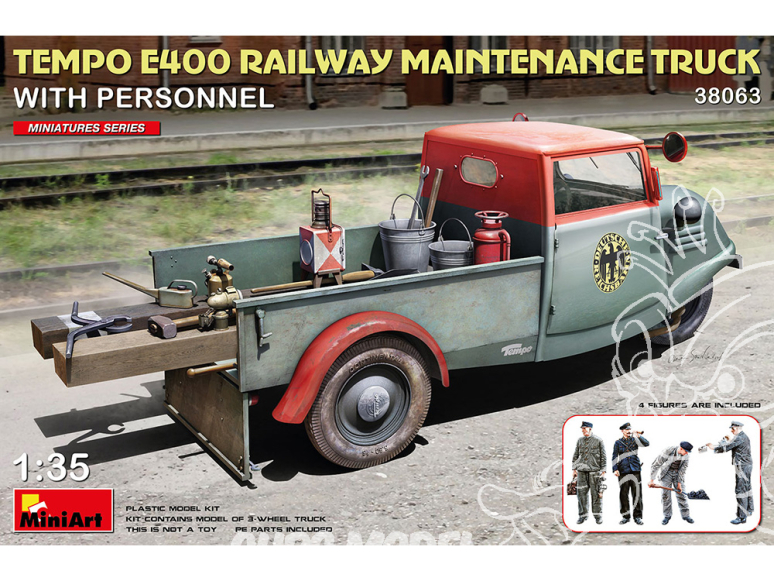 Mini Art maquette militaire 38063 CAMION D'ENTRETIEN FERROVIAIRE TEMPO E400 AVEC PERSONNEL 1/35