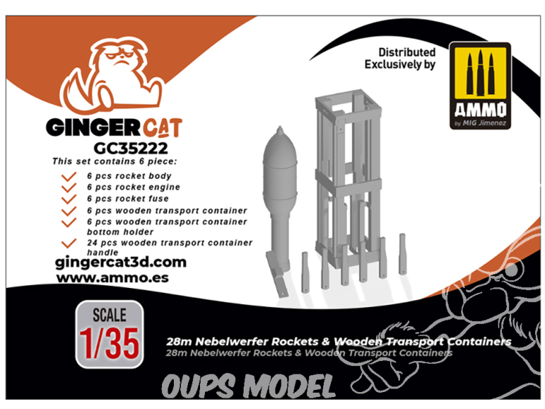 Ginger Cat accessoire GC35222 28cm Nebelwerfer Rockets & Containers transport type bois 1/35