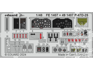 EDUARD photodecoupe avion FE1407 Zoom amélioration P-47D-25 Mini Art 1/48