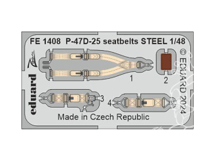 EDUARD photodecoupe avion FE1408 Harnais métal P-47D-25 Mini Art 1/48