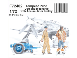 Cmk figurine F72402 Pilote Tempest, chien et mécanicien avec chariot à accumulateur Print 3D 1/72