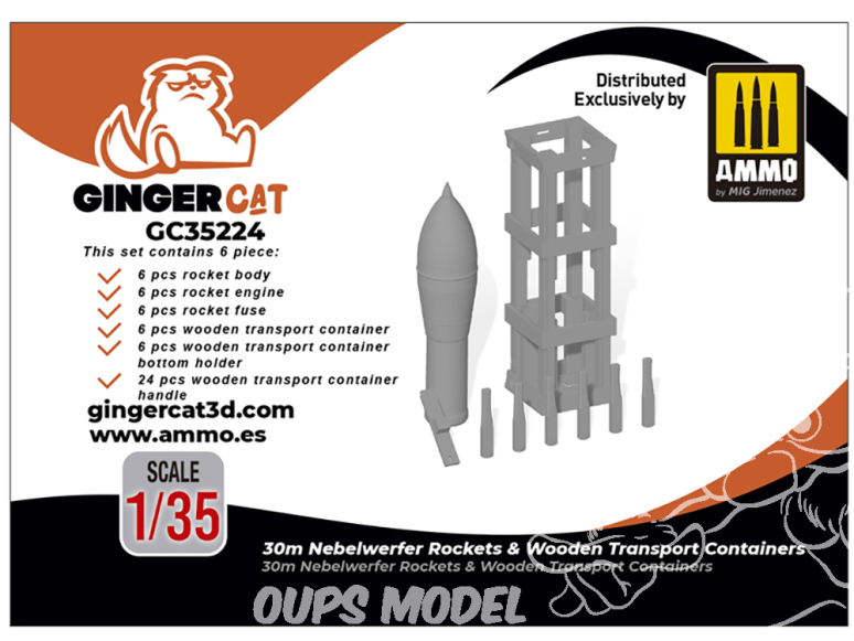 Ginger Cat accessoire GC35224 30cm Nebelwerfer Rockets & Containers transport type bois 1/35
