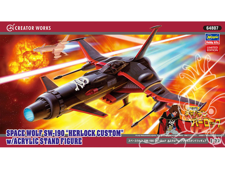 Hasegawa maquette 64807 Space Wolf SW-190 « Harlock Custom » avec figurine en acrylique 1/72