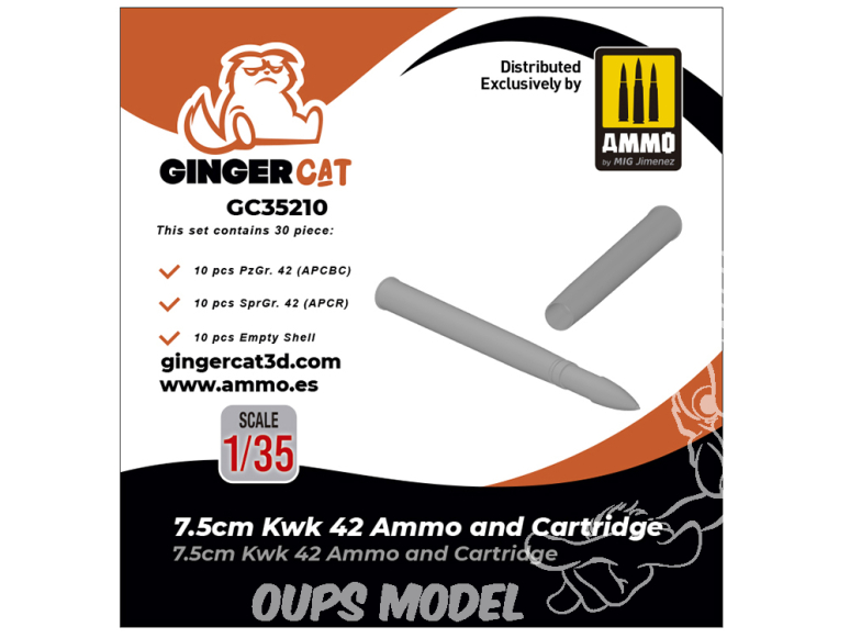 Ginger Cat accessoire GC35210 7.5cm KwK 42 Munition et cartouche 1/35