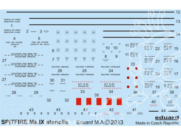 Eduard Decalques avion D48015 Spitfire Mk.IX Stencils 1/48