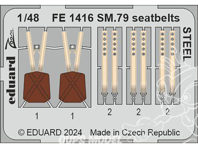 EDUARD photodecoupe avion FE1416 Harnais métal SM.79 Eduard 1/48