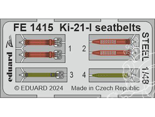 EDUARD photodecoupe avion FE1415 Harnais métal Ki-21-I Icm 1/48