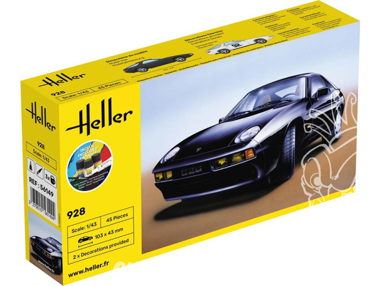 HELLER maquette voiture 56149 STARTER KIT Porsche 928 inclus peintures principale colle et pinceau 1/43