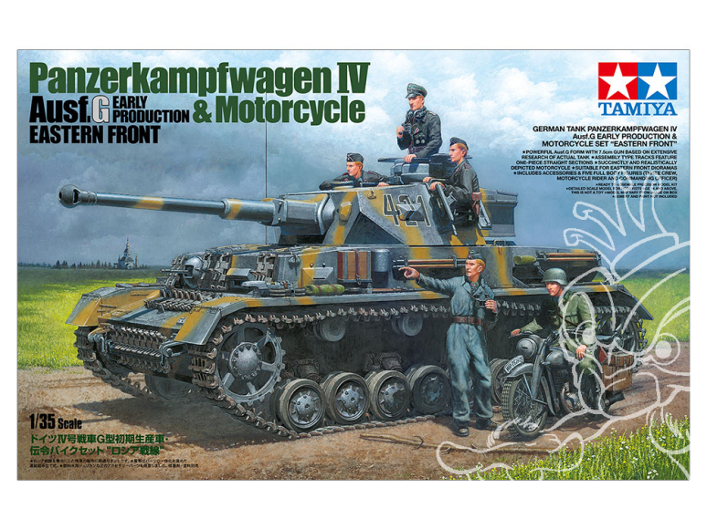 tamiya maquette militaire 25209 CHAR PANZERKAMPFWAGEN IV Ausf.G EARLY ET ENSEMBLE DE MOTOS FRONT DE L'EST 1/35