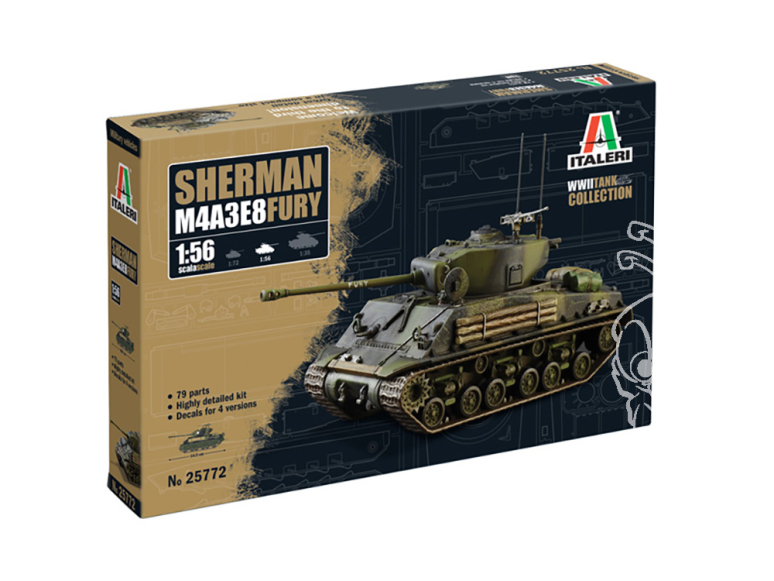 Italeri maquette militaire 25772 M4A3E8 Sherman Fury 1/56
