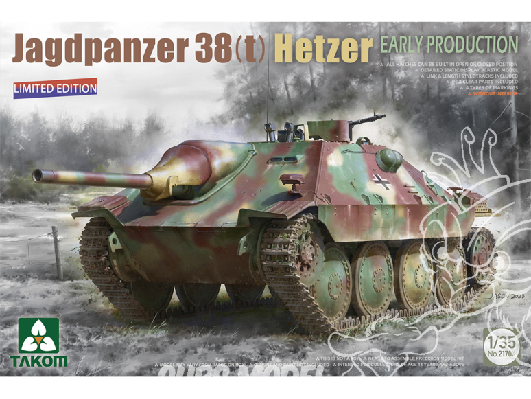 Takom maquette militaire 2170X Jagdpanzer 38(t) Hetzer Early Production sans intérieur 1/35 Edition Limitée