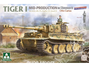 Takom maquette militaire 2200 Tigre I Mid-Production w/ Zimmerit Sd.Kfz.181 Pz.Kpfw.VI Ausf.E Otto Carius 1/35 Edition Limitée