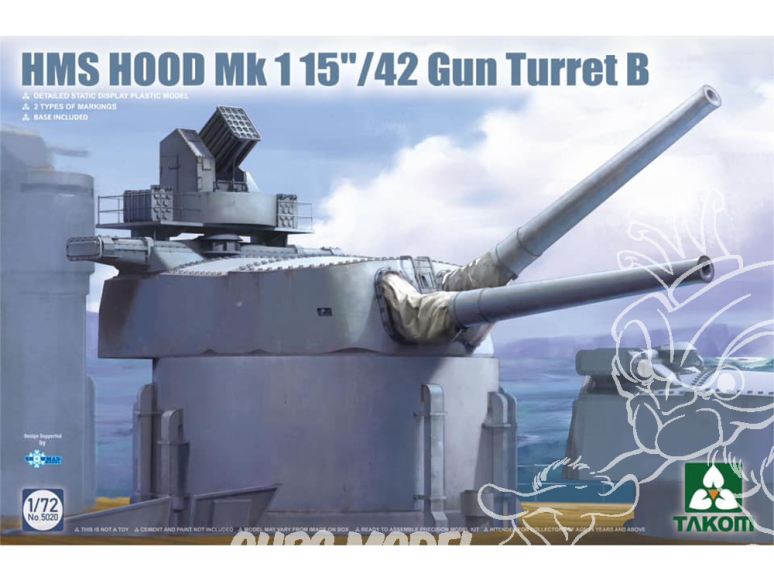 Takom maquette bateau 5020 Tourelle B HMS Hood Mk1 15" / 42 1/72