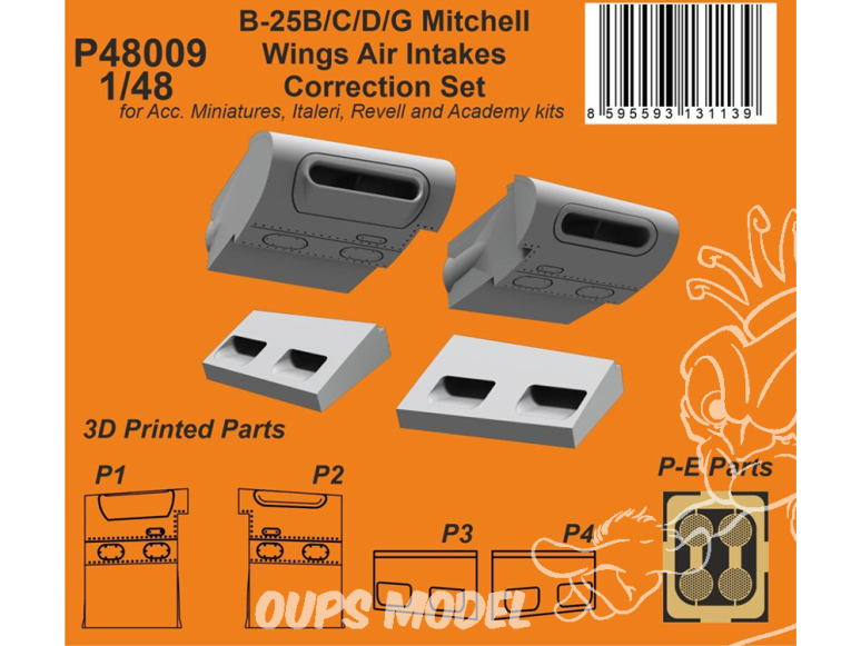 Special Hobby 3D Print avion P48009 Set de correction de prises d'air B-25 Mitchell pour HK Acc. Miniatures Academy Revell 1/48