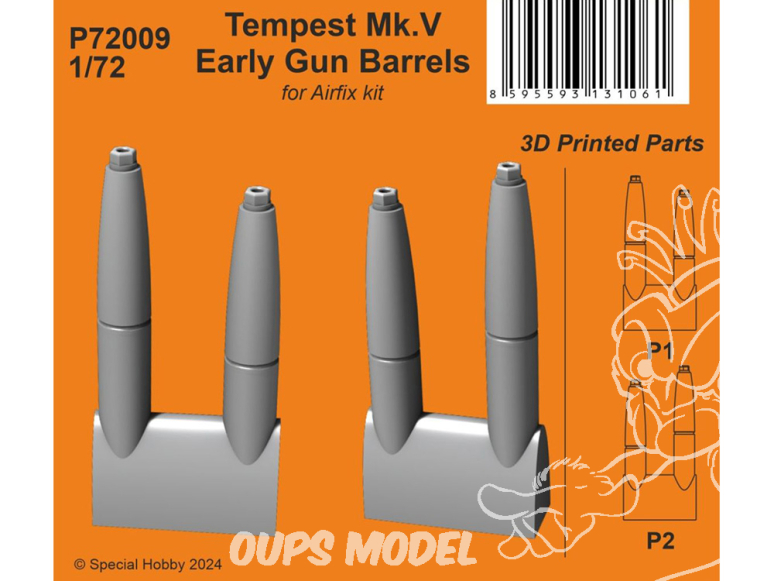 Special Hobby 3D Print militaire P72009 Tempest Mk.V Early Gun Barrels pour kit Airfix 1/72