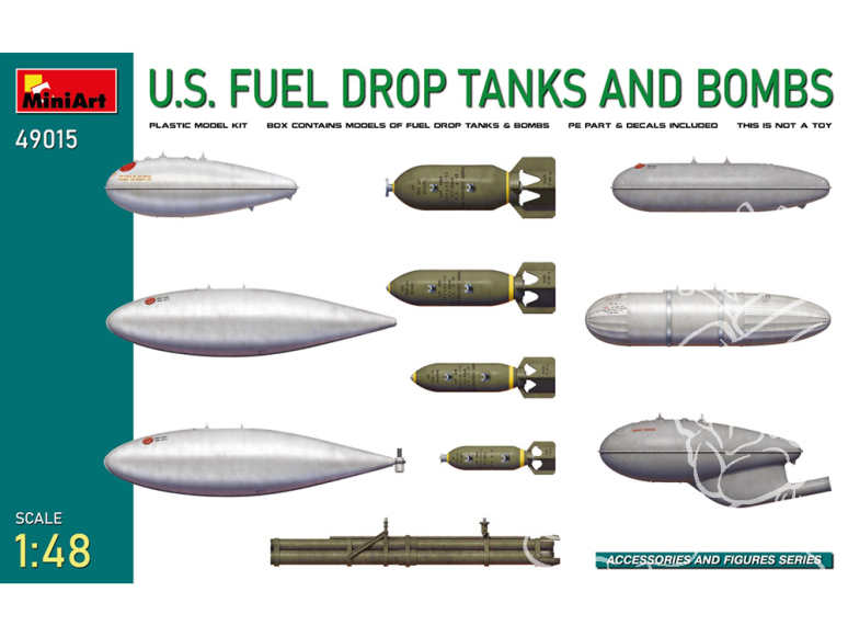 Mini Art maquette avion 49015 RÉSERVOIRS ET BOMBES DE LARGAGE DE CARBURANT AMÉRICAINS 1/48
