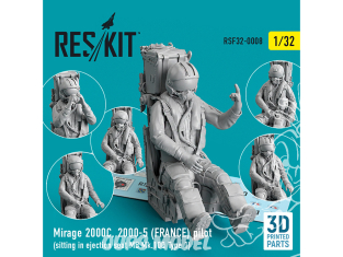 ResKit kit Figurine RSF32-0008 Pilote Mirage 2000C 2000-5 France assis dans siège éjectable MB Mk.10Q Type 1 imprimé en 3D 1/32