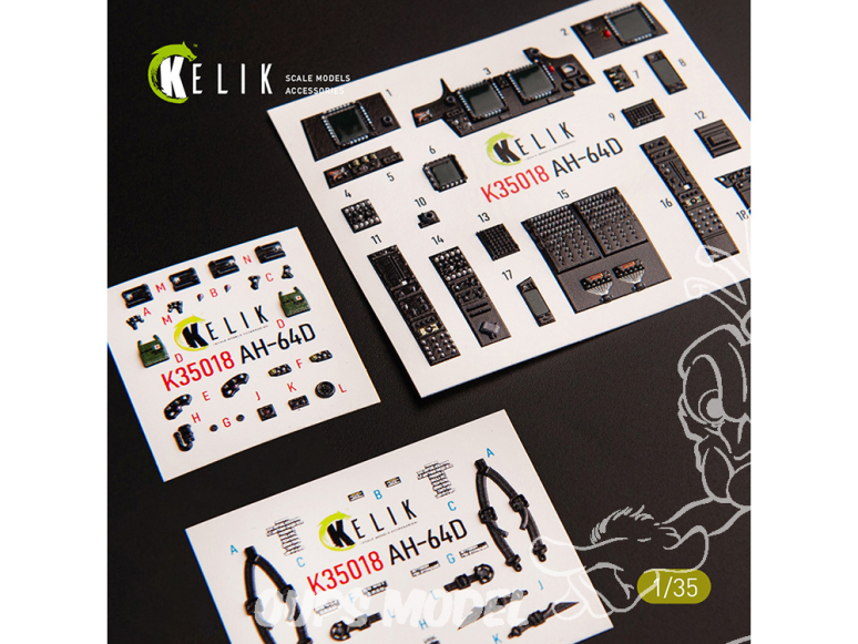 Kelik Decals 3D K35018 Décalques 3D intérieurs AH-64D Apache pour kit Takom 1/35