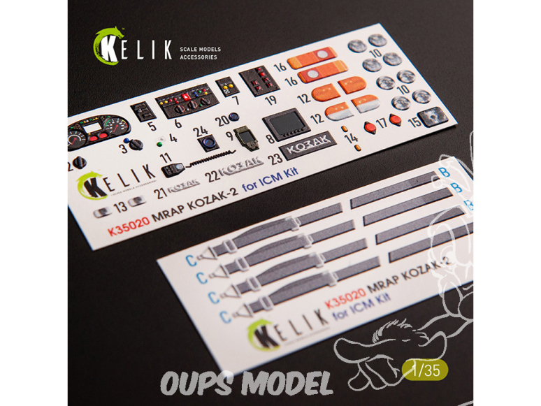 Kelik Decals 3D K35020 Décalcomanies 3D intérieures et extérieures Kozak-2 Ukrainian MRAP pour kit ICM 1/35