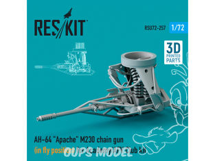 ResKit RSU72-0257 Mitraileuse à chaîne M230 en position Vol AH-64 Apache pour kit Academy AFV Club imprimé 3D 1/72