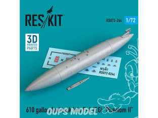 ResKit RSU72-0244 Réservoir de carburant de 610 gallons fin F-4 (F, G) « Phantom II » (imprimé en 3D) 1/72