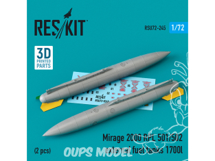 ResKit RSU72-0245 Réservoirs de carburant externes Mirage 2000 RPL 501/502 1700lt (2 pcs) (imprimé en 3D) 1/72