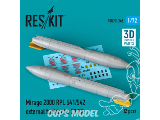 ResKit RSU72-0246 Réservoirs de carburant externes Mirage 2000 RPL 541/542 2000 litres (2 pièces) (imprimé en 3D) 1/72
