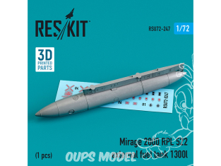 ResKit RSU72-0247 Mirage 2000 RPL 522 réservoir de carburant externe 1300lt (imprimé en 3D) 1/72