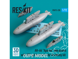 ResKit RSU72-0230 Pylônes Late AH-64 Apache avec réservoirs de carburant de 122 gallons pour le kit Academy (imprimé en 3D) 1/72