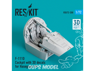 ResKit RSU72-0208 F-111D Cockpit avec décalcomanies 3D pour kit Hasegawa (imprimé en 3D) 1/72