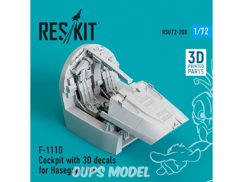 ResKit RSU72-0208 F-111D Cockpit avec décalcomanies 3D pour kit Hasegawa (imprimé en 3D) 1/72