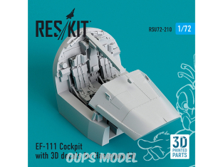 ResKit RSU72-0210 Cockpit EF-111 avec décalcomanies 3D pour kit Hasegawa (imprimé en 3D) 1/72