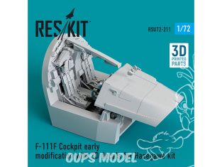 ResKit RSU72-0211 Modification précoce du cockpit du F-111F avec décalcomanies 3D pour le kit Hasegawa (imprimé en 3D) 1/72