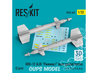 ResKit kit armement Avion RS32-0449 Bombes à guidage laser GBU-12 (A,B) « Paveway I » (2 pcs) imprimé en 3D 1/32
