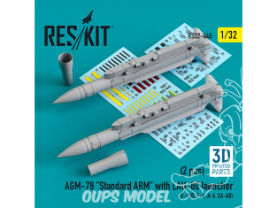 ResKit kit armement Avion RS32-0445 AGM-78 Standard ARM avec lanceur LAU-80 (2 pcs) (F-105,F-4,A-6,EA-6B) (imprimé en 3D 1/32