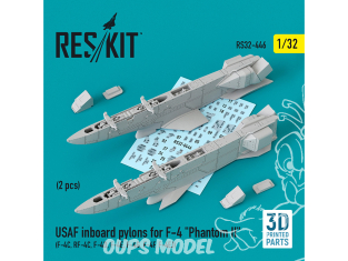 ResKit kit armement Avion RS32-0446 Pylônes intérieurs de l'USAF pour F-4 "Phantom II" (2 pcs) imprimé en 3D 1/32