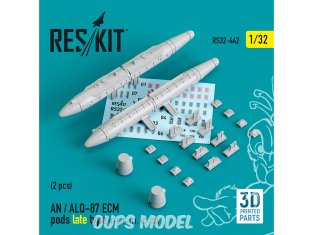 ResKit kit RS32-0442 Pods AN / ALQ-87 ECM de type tardif (2 pcs) (F-4, F-111, AC-130) imprimé en 3D 1/32