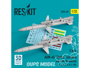 ResKit kit armement Avion RS32-0451 Missiles AGM-45 « Shrike » avec lanceur LAU-34 (2 pcs) imprimé en 3D 1/32