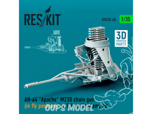 ResKit RSU35-0048 Mitraileuse à chaîne M230 en position de vol AH-64 Apache pour kit Takom Academy imprimé 3D 1/35