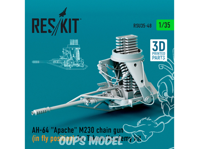 ResKit RSU35-0049 Mitraileuse à chaîne M230 en position stationnement AH-64 Apache pour kit Takom Academy imprimé 3D 1/72