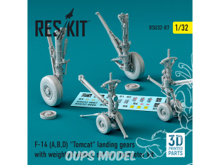 ResKit amelioration RSU32-0087 Trains d'atterrissage F-14A,B,D Tomcat avec jeu de roues lestées kit Trumpeter imprimé en 3D 1/32