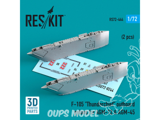 ResKit kit armement Avion RS72-0444 Pylônes hors-bord F-105 « Thunderchief » AGM-12 et AGM-45 (2 pièces) imprimé en 3D 1/72