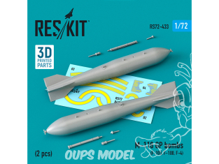 ResKit kit armement Avion RS72-0433 Bombes M-118 GP (2 pcs) imprimées en 3D 1/72